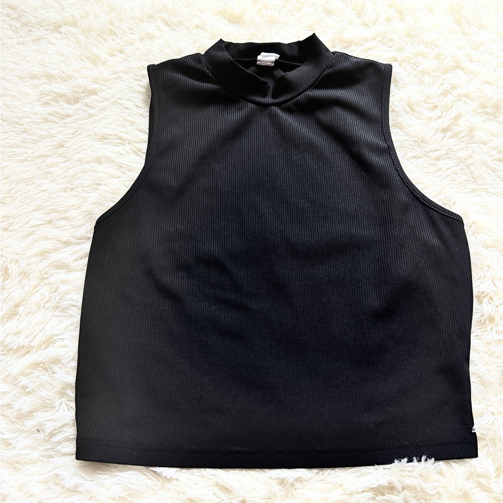 H&M Black Ribbed Mock Neck Sleeveless Tank